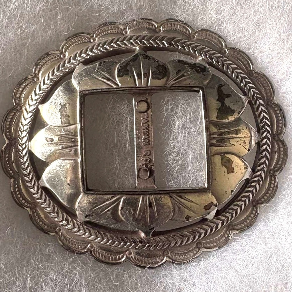 Vintage 1993 Taiwan ROC Silver Tone Floral Scalloped Scarf Slide Belt Buckle